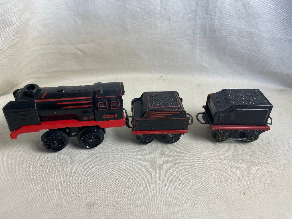 Metalen modellocomotief Western en 2 kolenwagons, Overige merken, Gebruikt, Gelijkstroom of Wisselstroom, Brug, Tunnel of Gebouw