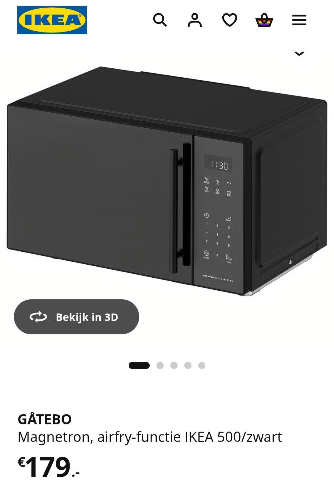 Ikea Gatebo Combi - Magnetron - Zwart - Nieuw in doos, Witgoed en Apparatuur, Combimagnetron, Nieuw, Ophalen of Verzenden, Draaiplateau