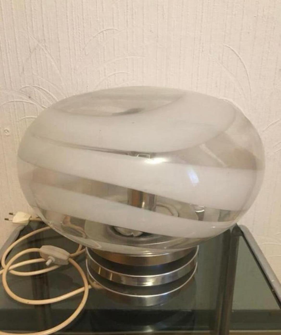 Moderne glazen tafellamp Doria retro ‘60 met spiraaldesign, Ophalen, Wit, Design, Glas