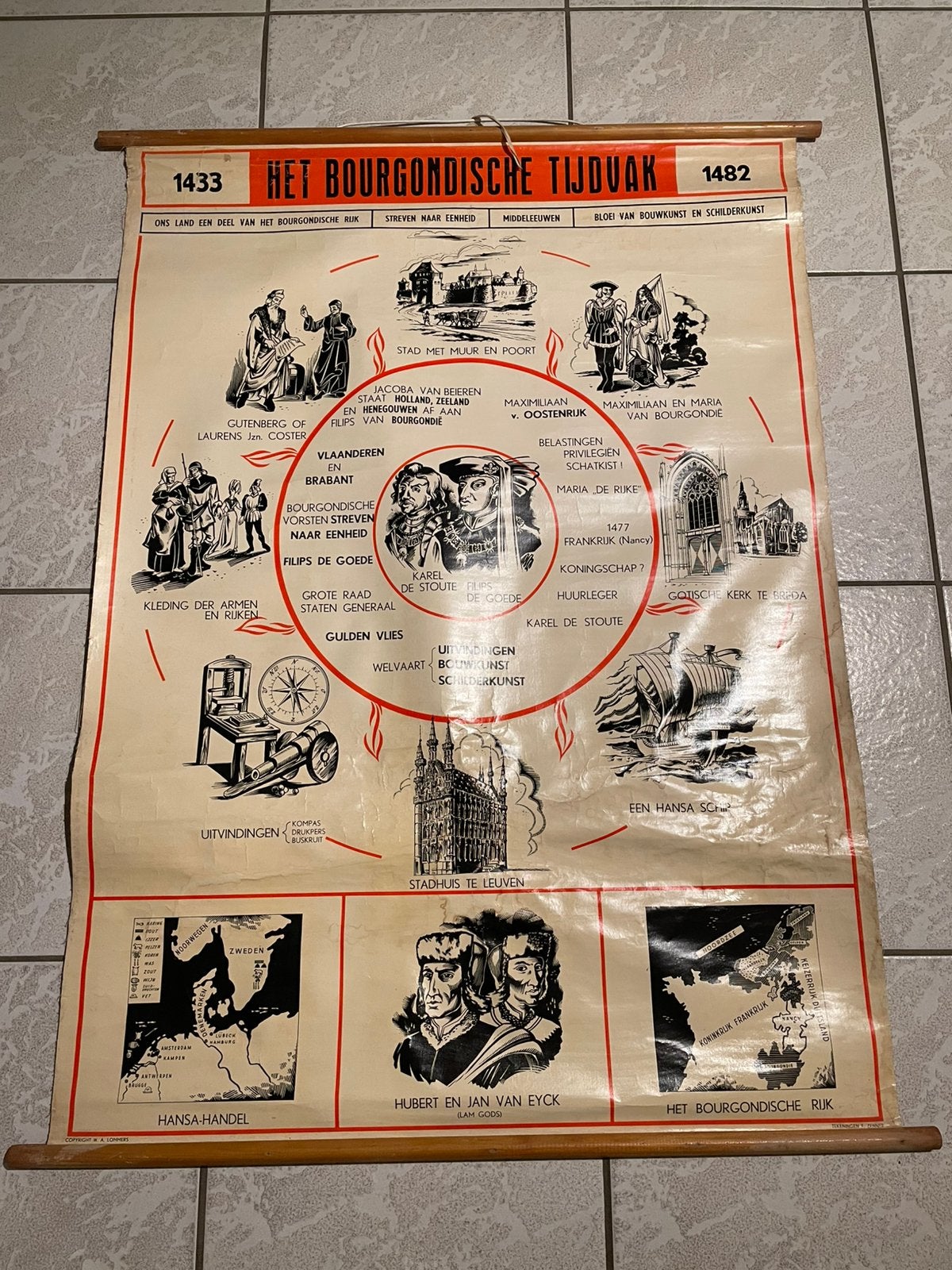 Schoolkaart.  Het bourgondische tijdvak 1433-1482, Ophalen of Verzenden, Aardrijkskunde