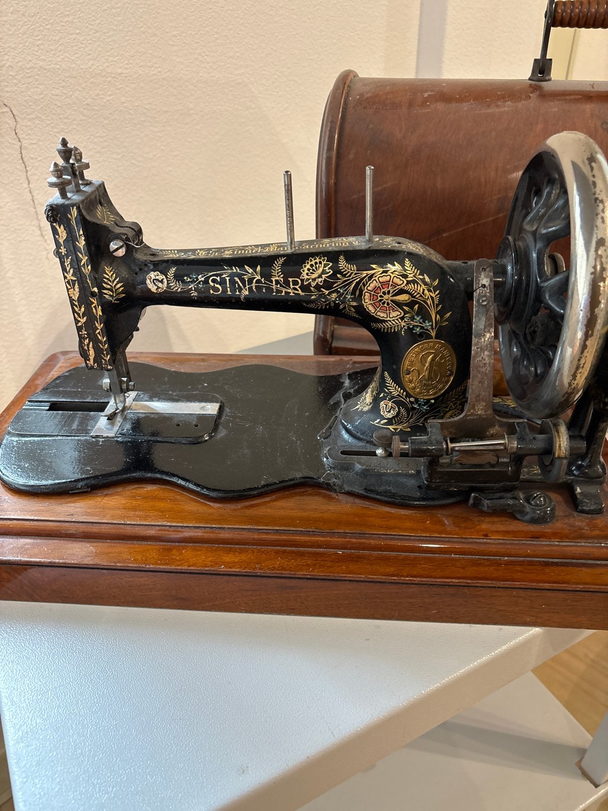 Antieke Singer Naaimachine met Houten Koffer, Antiek en Kunst, Ophalen