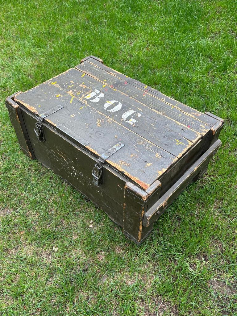 Vintage Legerkist Hout - Groen, Ophalen, 50 tot 100 cm, Zo goed als nieuw, Minder dan 50 cm
