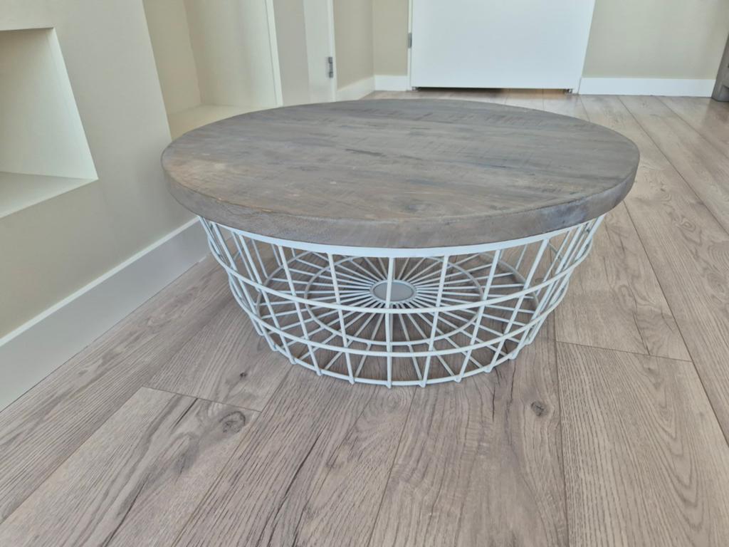 Zgan salontafel/bijzettafel met eiken blad 70 cm, Huis en Inrichting, Tafels | Salontafels, Ophalen, Robuust, industrieel, 50 tot 100 cm