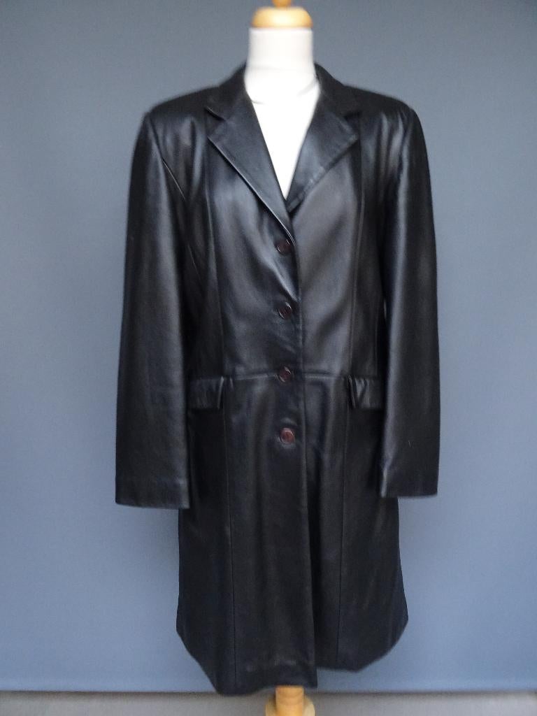 SOEPELE ECHT LEREN trenchcoat KONUK maat L., Zwart, Maat 42/44 (L), Ophalen of Verzenden, Zo goed als nieuw