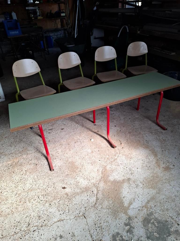 Vintage schooltafel met 4 stoelen, Ophalen of Verzenden