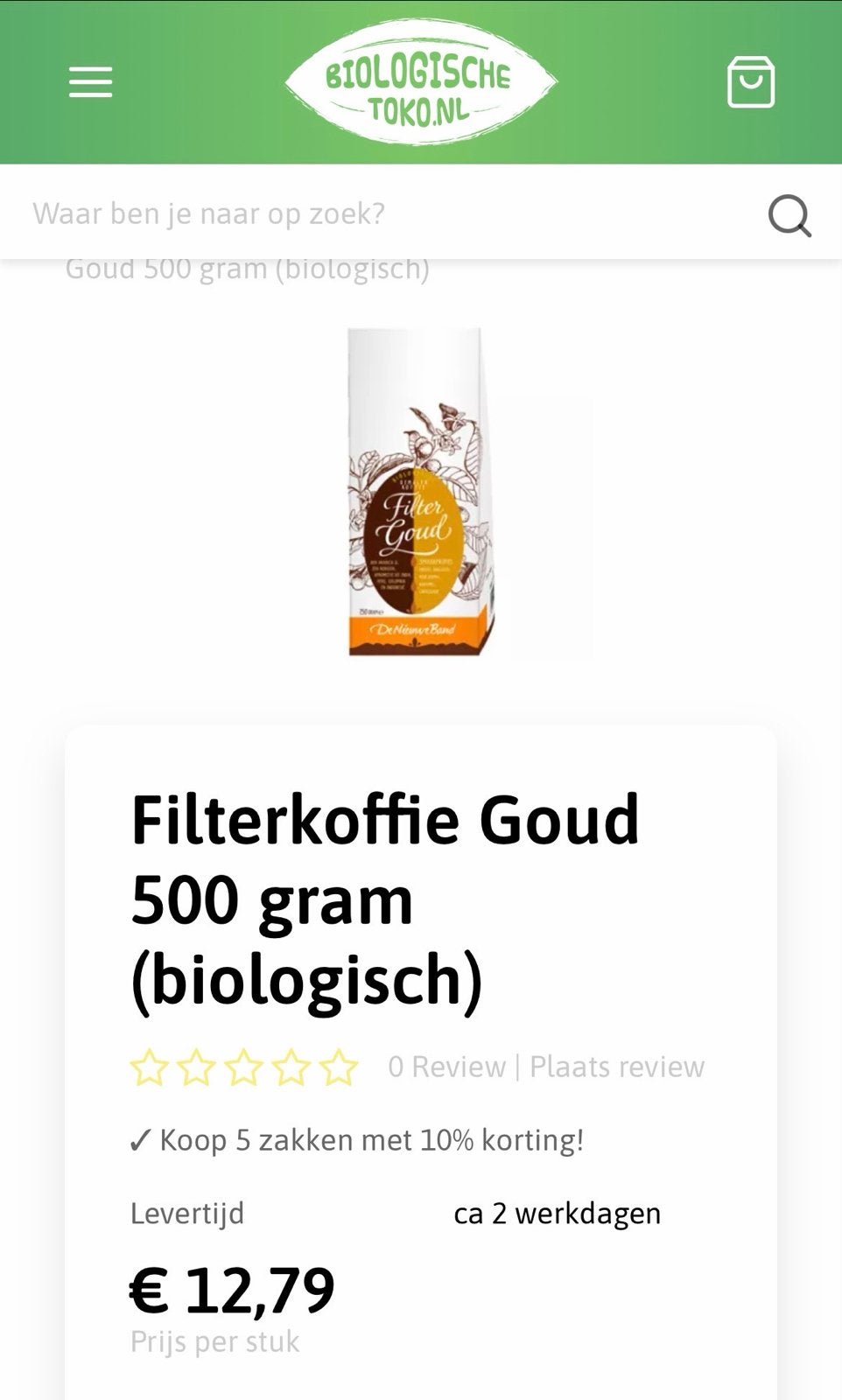 Filterkoffie Goud 500 gram TE KOOP PER 5 ZAKKEN, Diversen, Ophalen of Verzenden