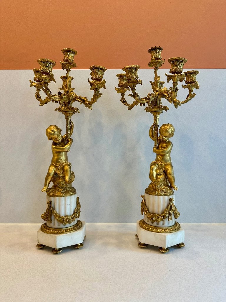 Franse vergulde kandelaars Louis XVI-stijl Napoleon III, Ophalen, Koper of Brons
