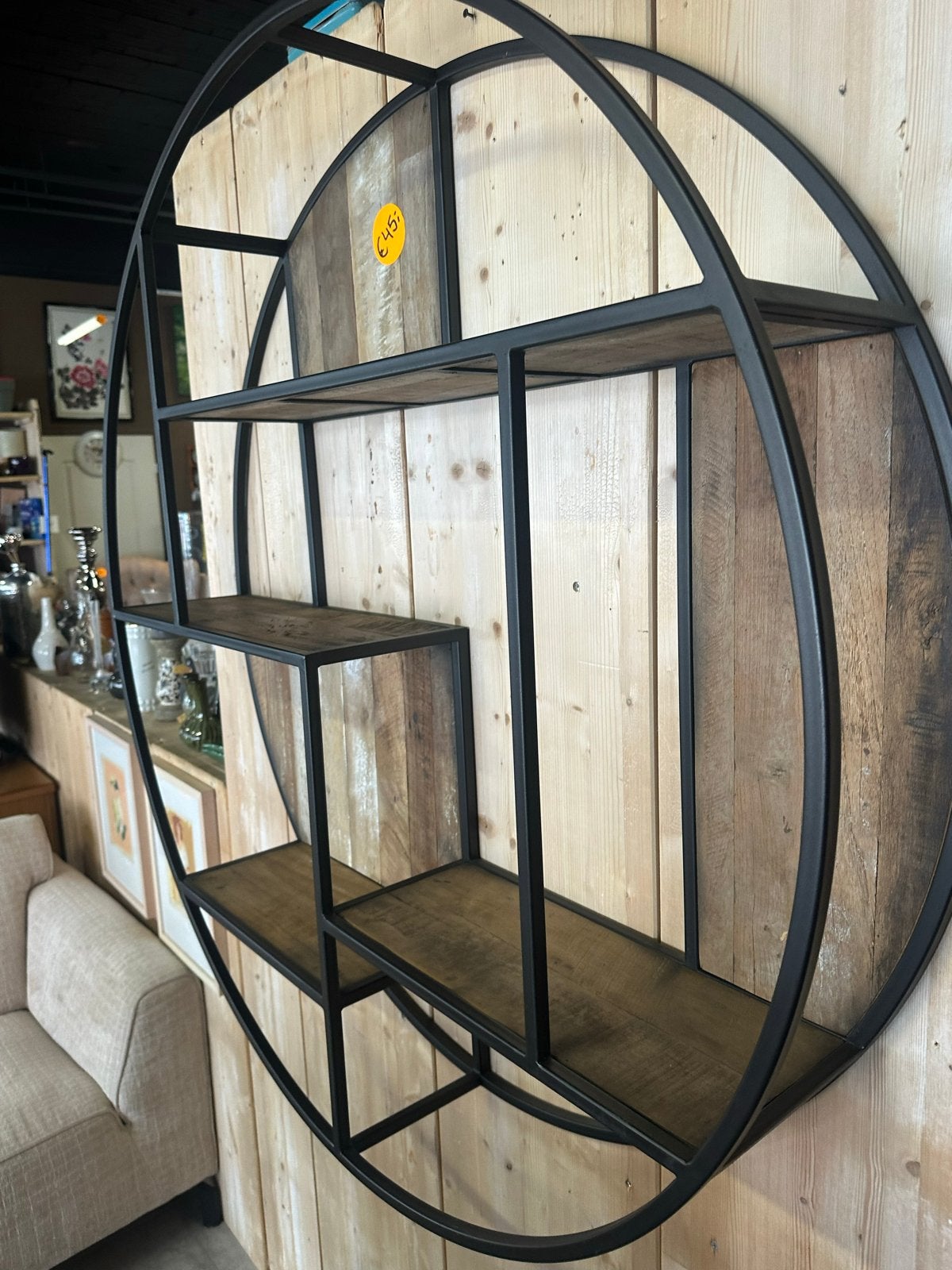 Ronde wandplank met metalen frame en houten planken, Ophalen, Gebruikt, C, X