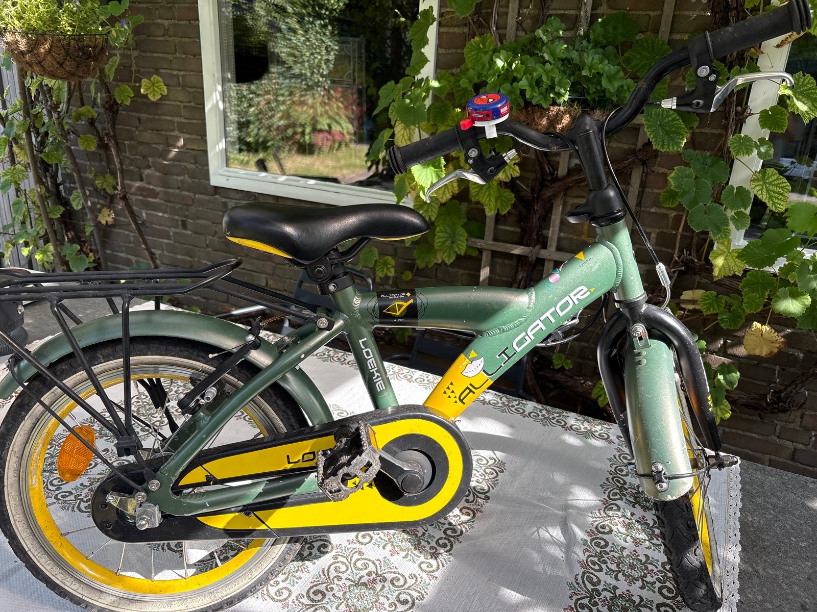 Loekie Alligator kinderfiets 16 inch - Groen/Geel, Ophalen, Gebruikt, Terugtraprem, 16 tot 20 inch