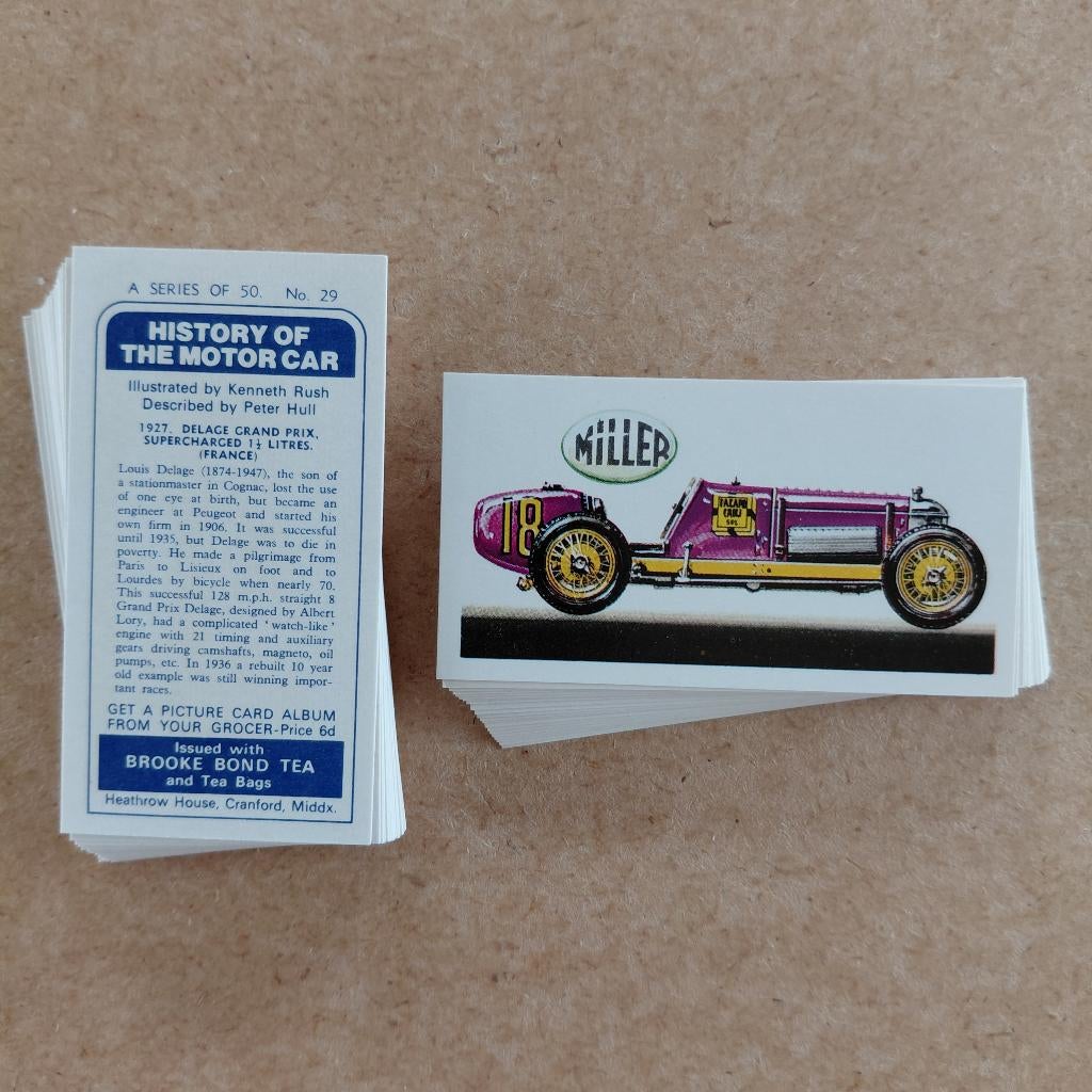 History of the Motor Car complete set 50 tea cards 1968, Ophalen, Auto's