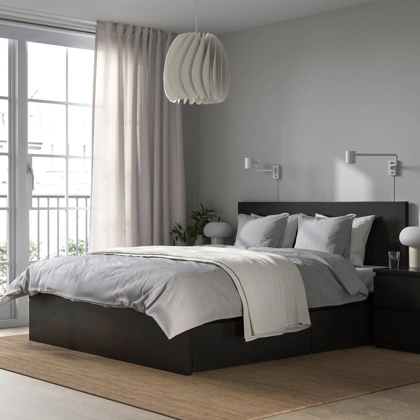 MALM bed (Z.G.A.N.) incl. middelhard matras en lattembodem, Ophalen, Zwart, Tweepersoons, 140 cm