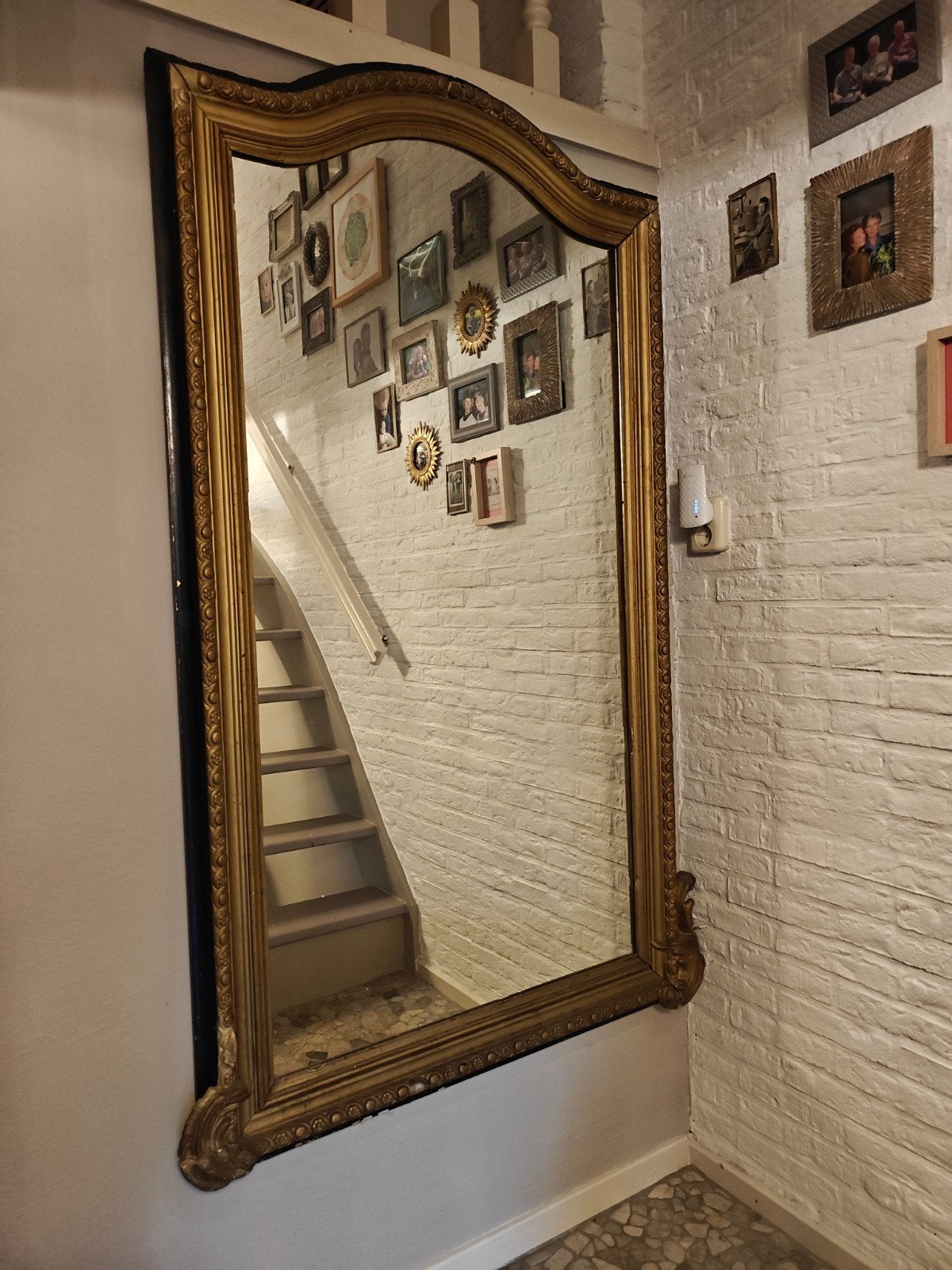 Prachtige antieke spiegel met gouden lijst, Antiek en Kunst, Ophalen, Rechthoekig, 50 tot 100 cm, 150 tot 200 cm