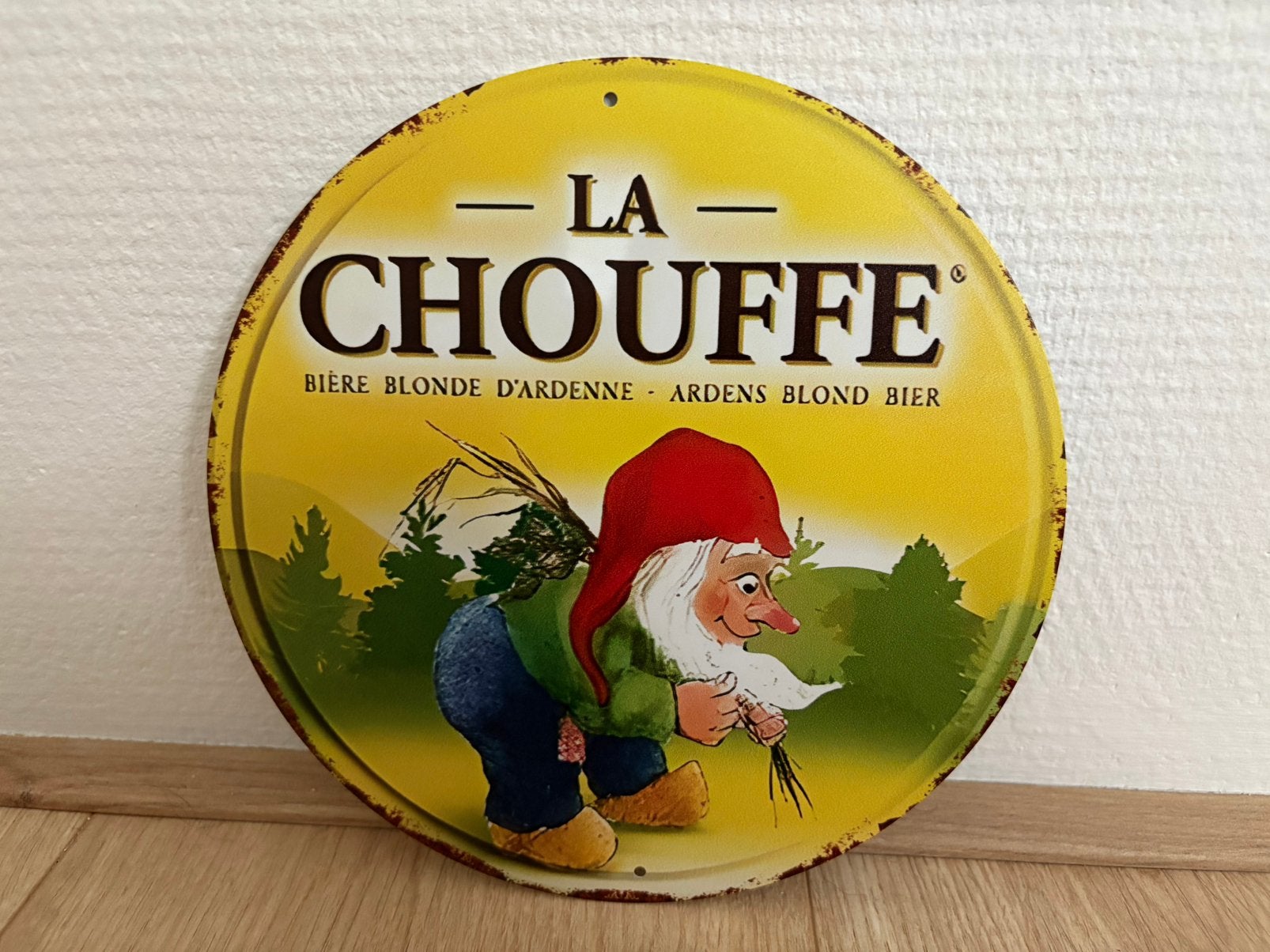 Prachtig vintage reclamebord La Chouffe (20x20), Ophalen of Verzenden, Zo goed als nieuw, Reclamebord