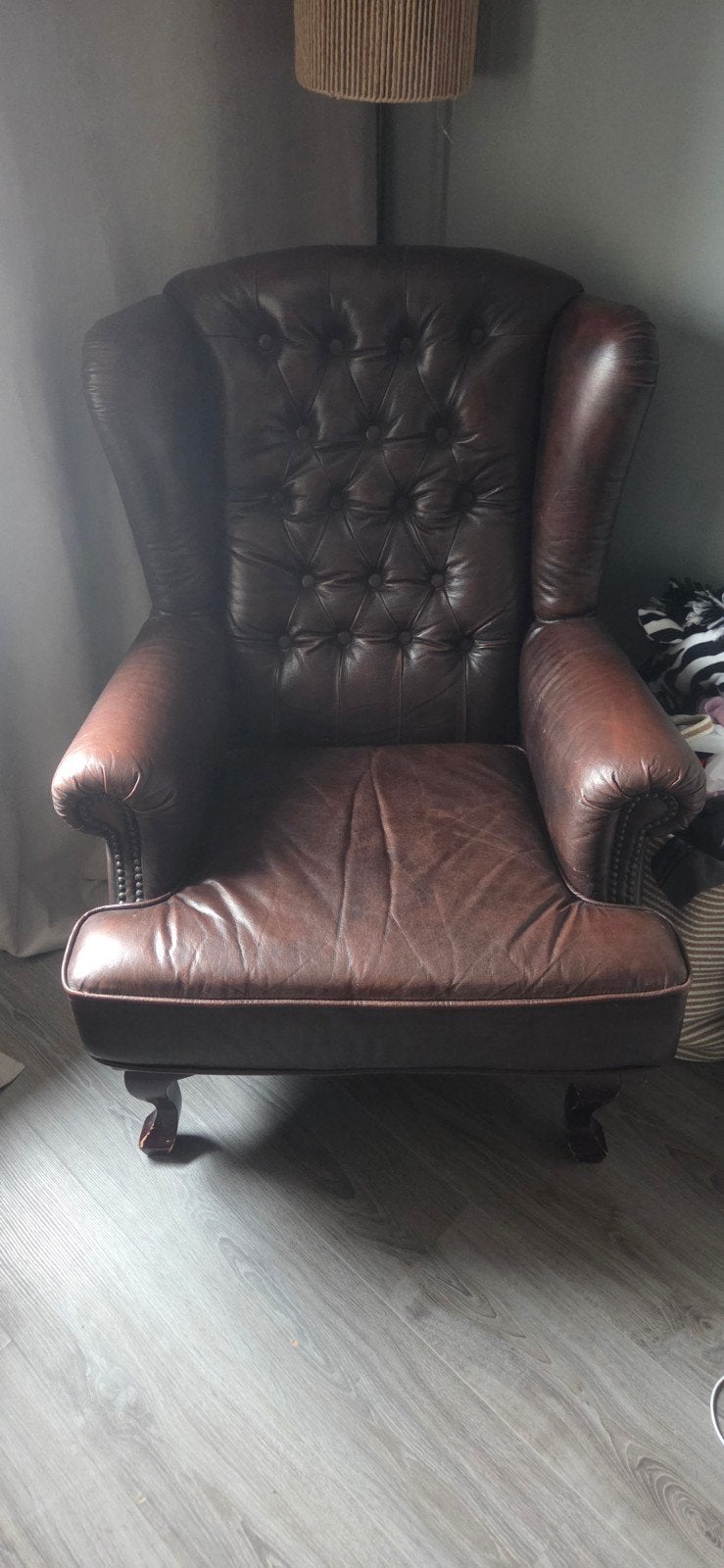 Leren Chesterfield fauteuil - Bruin, Ophalen, Gebruikt, Chesterfield, 75 tot 100 cm