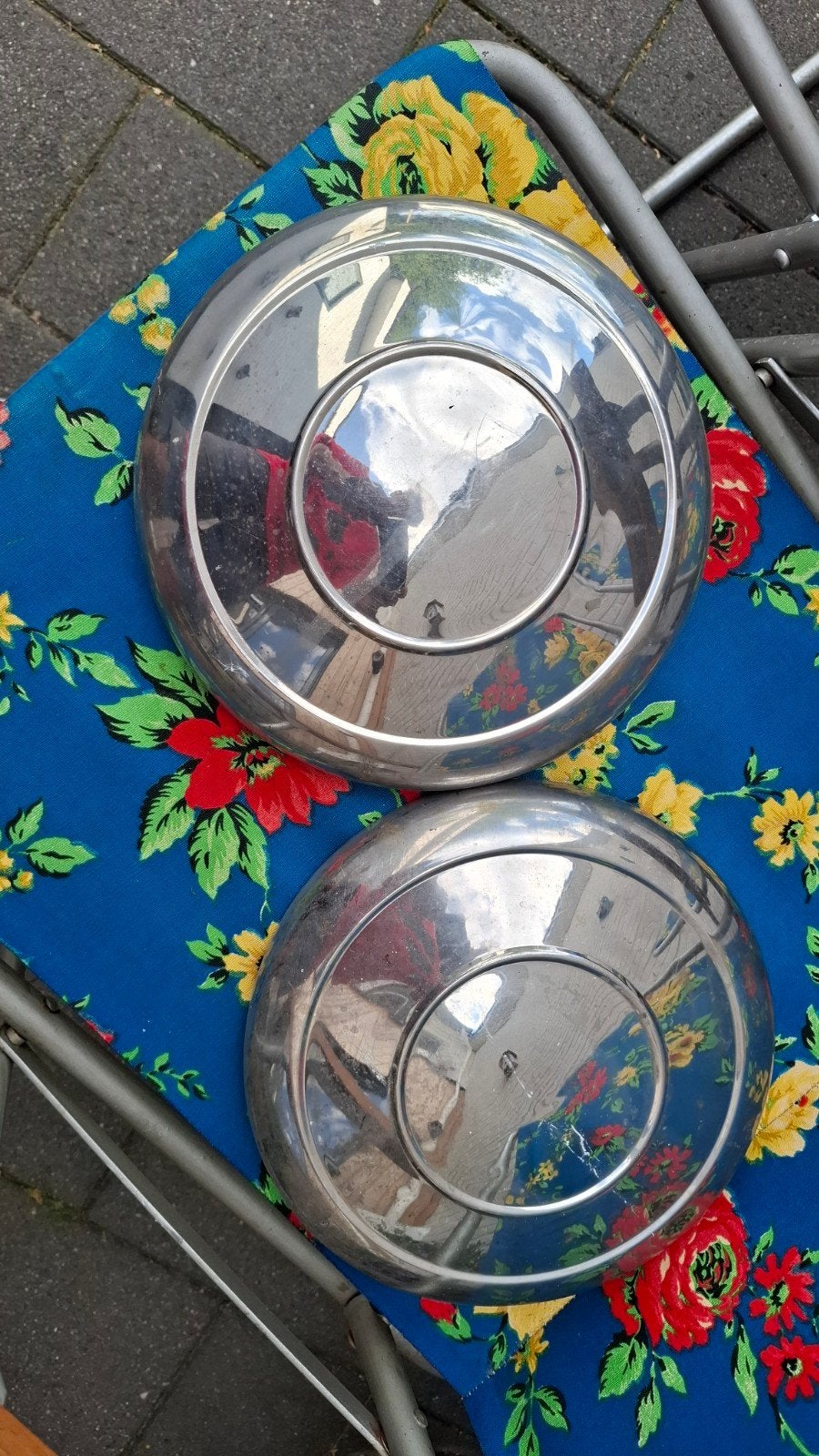 Set van 2 chromen wieldoppen voor caravan, Ophalen of Verzenden, Gebruikt