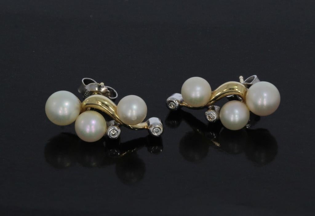 Diamanten parel design 14k gouden set oorbellen dames fraai, Sieraden, Tassen en Uiterlijk, Oorbellen, Voordeelsieraden, Verzenden