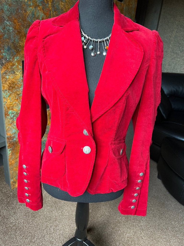 Robijnrood fluwelen jasje maat 38, Kleding | Dames, Maat 38/40 (M), Nieuw, Ophalen of Verzenden, Jasje