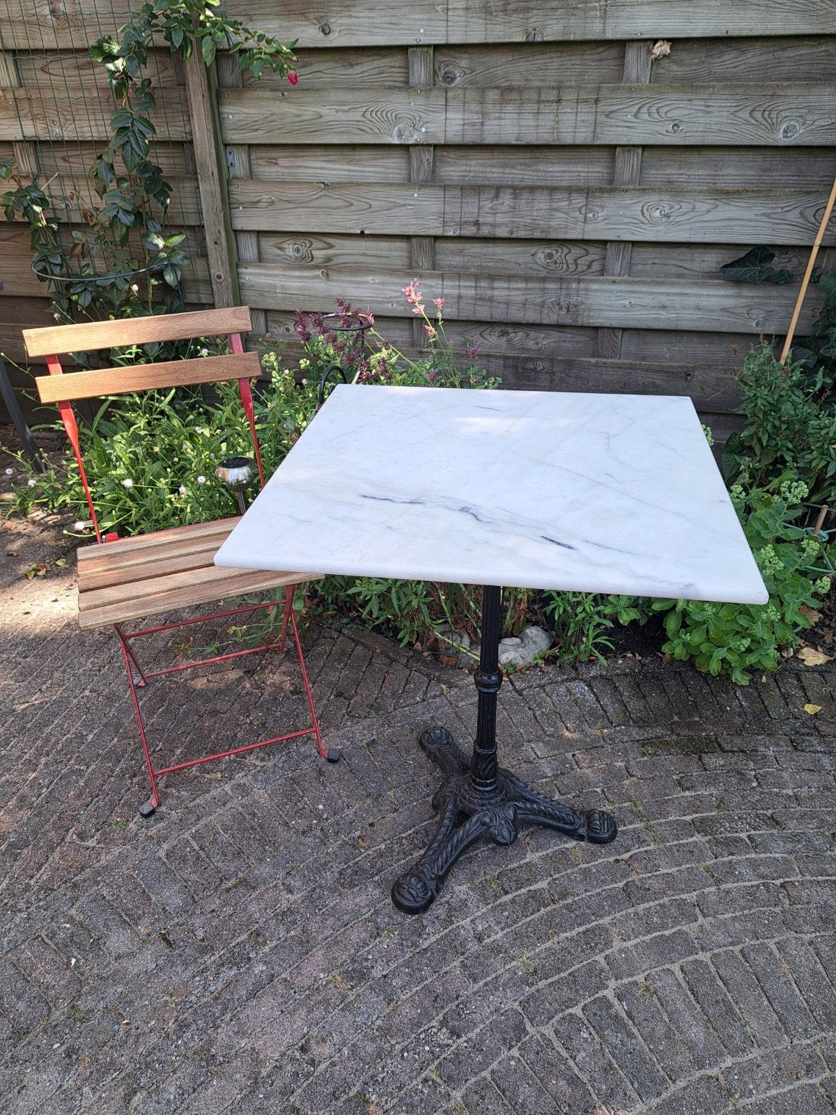 Vierkant marmeren bistro tafel 60 cm., Ophalen of Verzenden, Gebruikt, Rechthoekig, Overige materialen