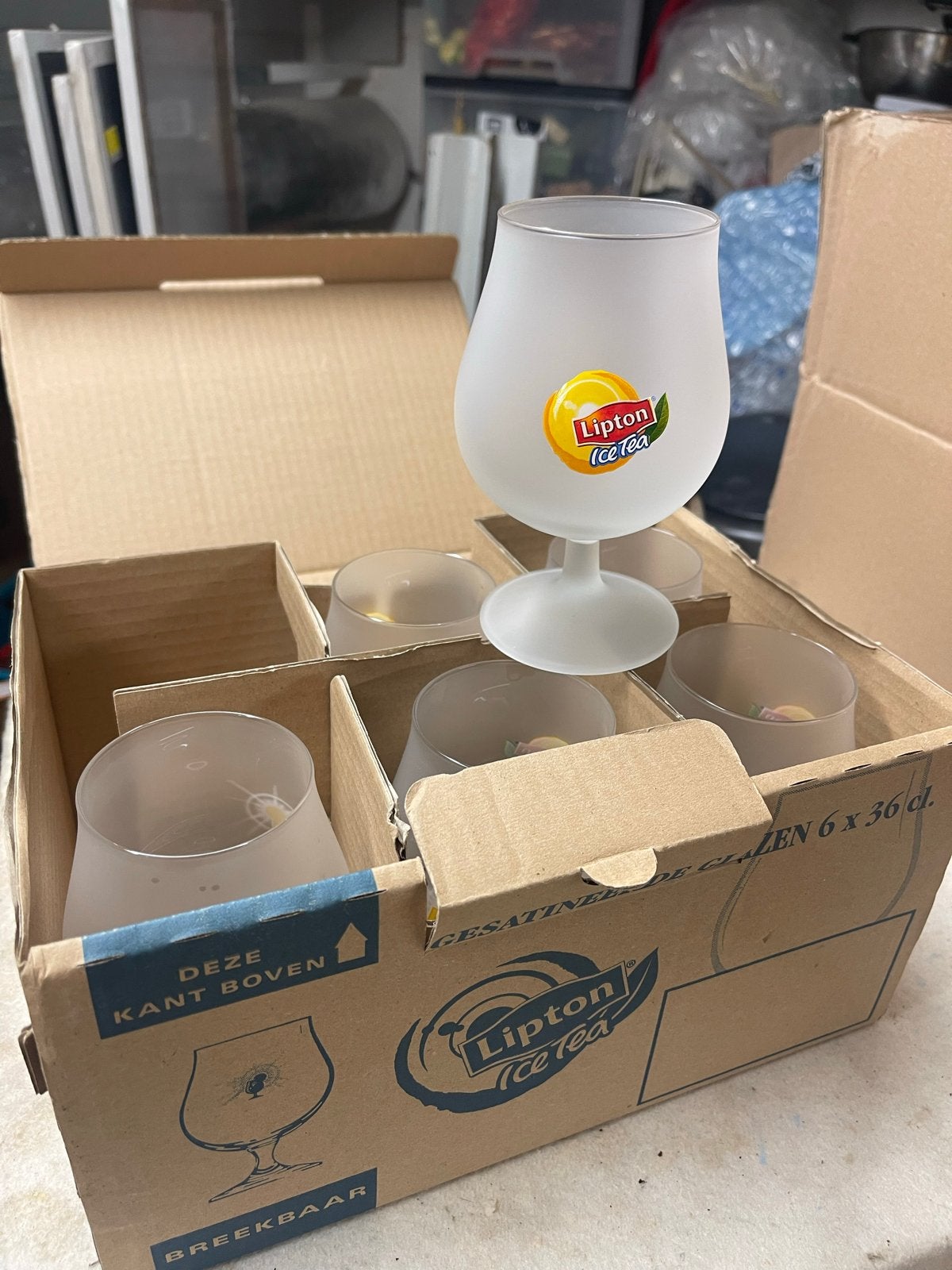 Lipton Ice Tea gesatineerde glazen set (6 stuks), Nieuw, Ophalen of Verzenden, Wit, Overige merken