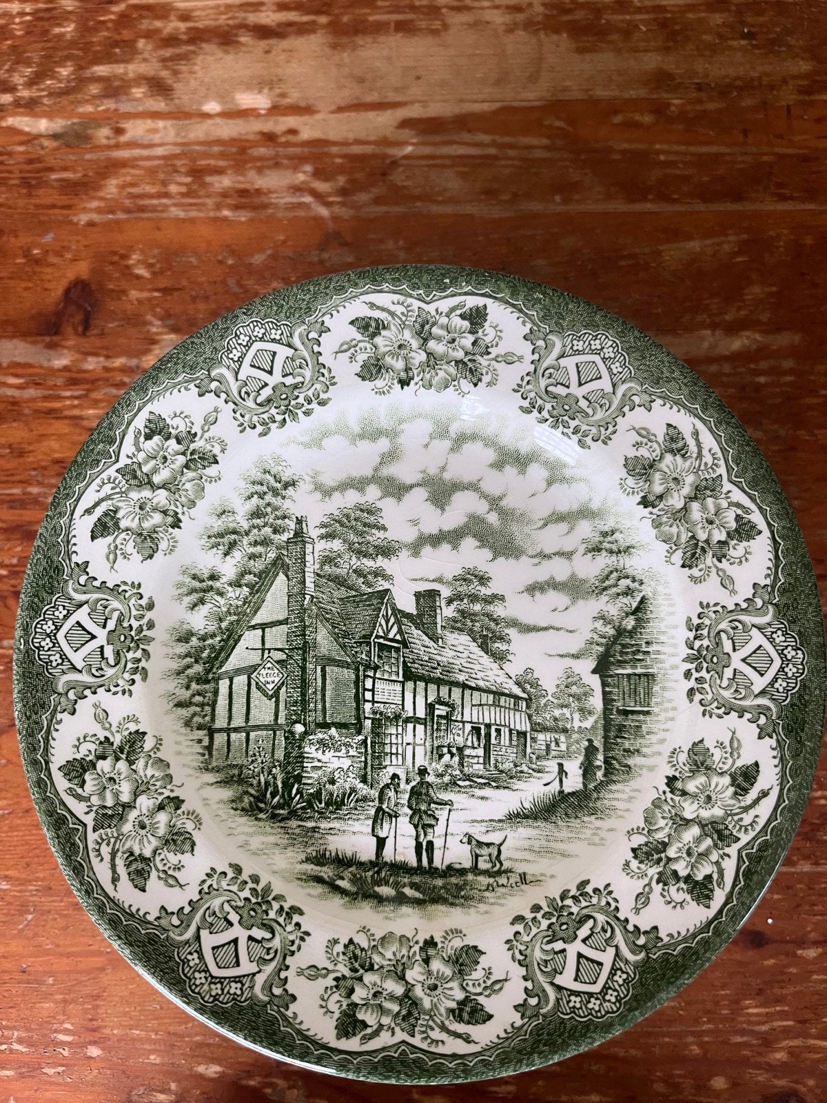 Set van 12 Engelse Ironstone bordjes - Old Inns Series groen, Ophalen of Verzenden