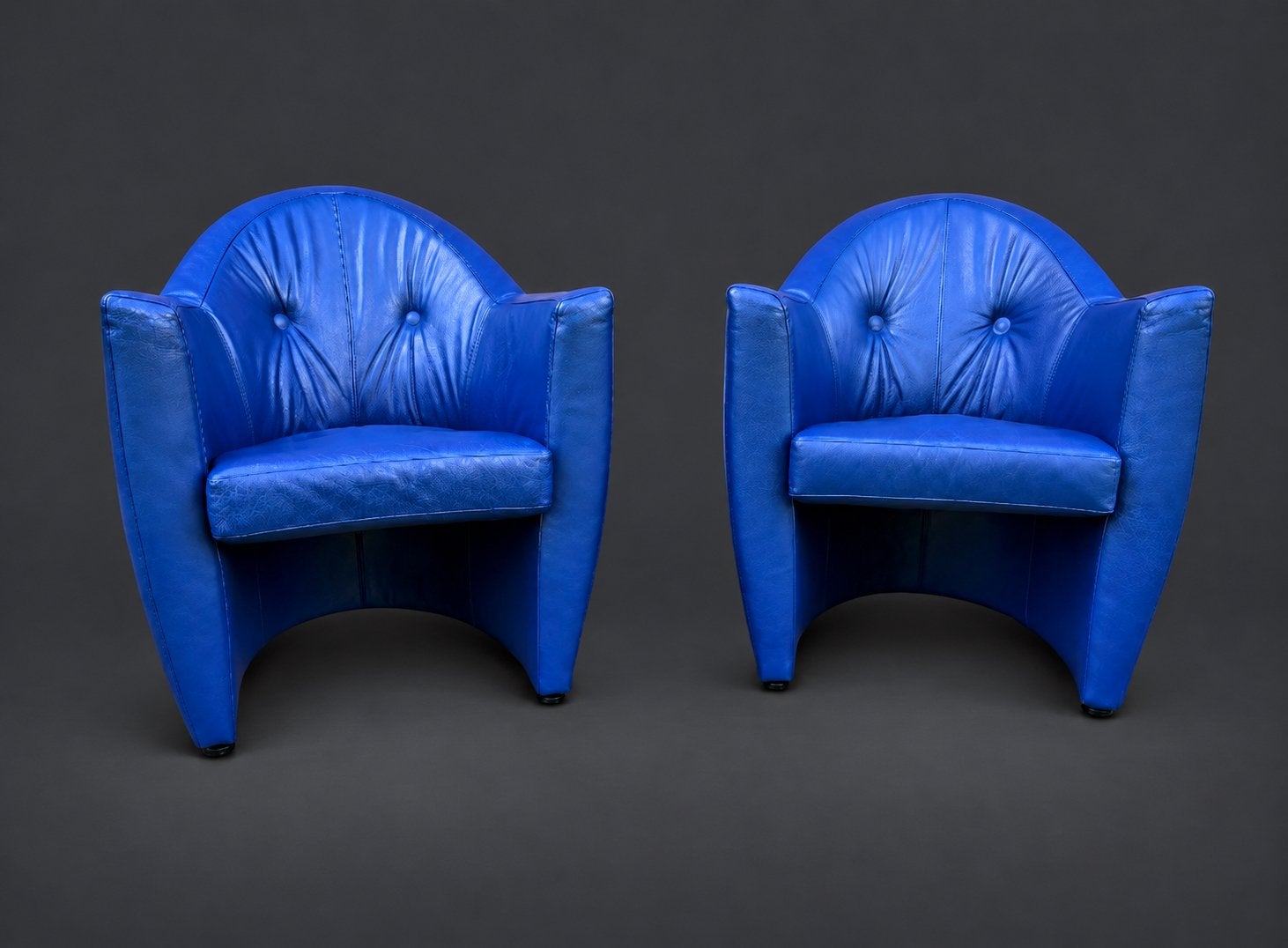 2x Leolux Carabita fauteuils kobaltblauw leer, Ophalen, Gebruikt, Minder dan 75 cm, Leer
