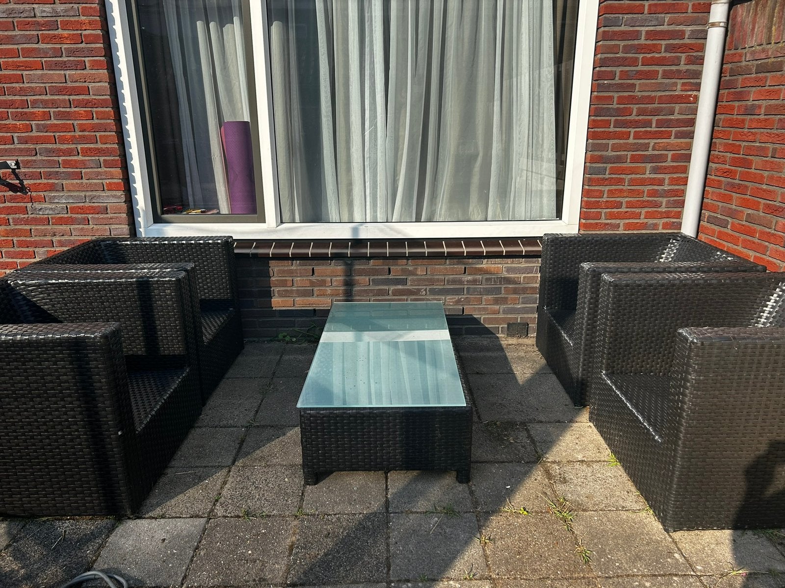 Nette wicker loungeset | 4 fauteuils + glazen tafel, Ophalen, 4 zitplaatsen, Gebruikt, Wicker