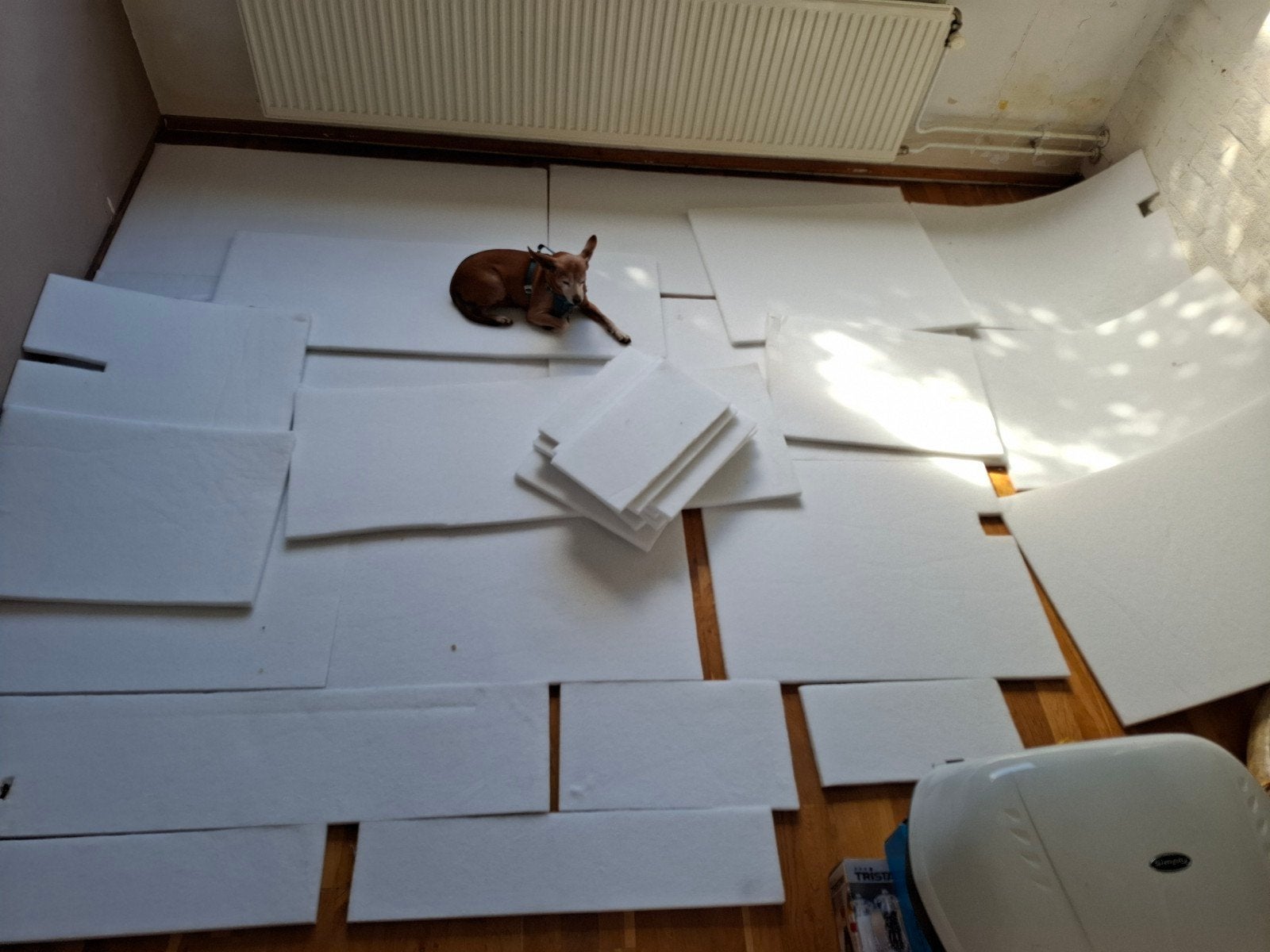 Geluidsisolatie platen van wit polyester wol. Gebruikt 10 m2, Ophalen, Gebruikt