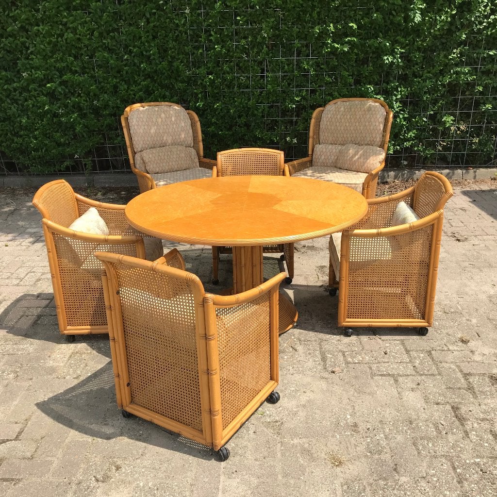 Unieke set Giorgetti Faux bamboo fauteuil stoelen tafel, Ophalen