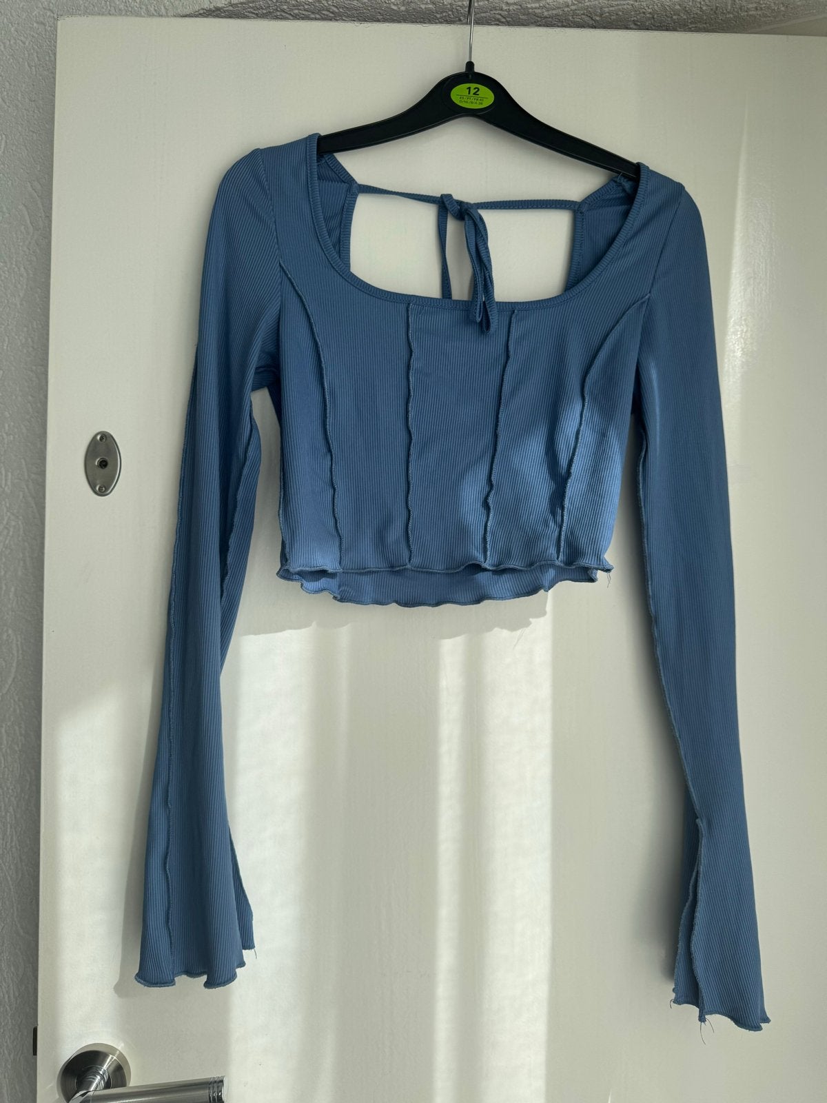 Blauwe geribbelde crop top met lange mouwen, Kleding | Dames, Blauw, Ophalen of Verzenden, Zo goed als nieuw, Lange mouw