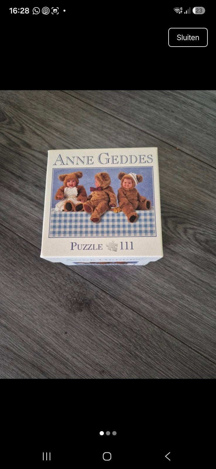 Anne Geddes Puzzel 111 stukjes - Baby's in ei/berenpak, Ophalen of Verzenden, Minder dan 500 stukjes, Gebruikt, Legpuzzel