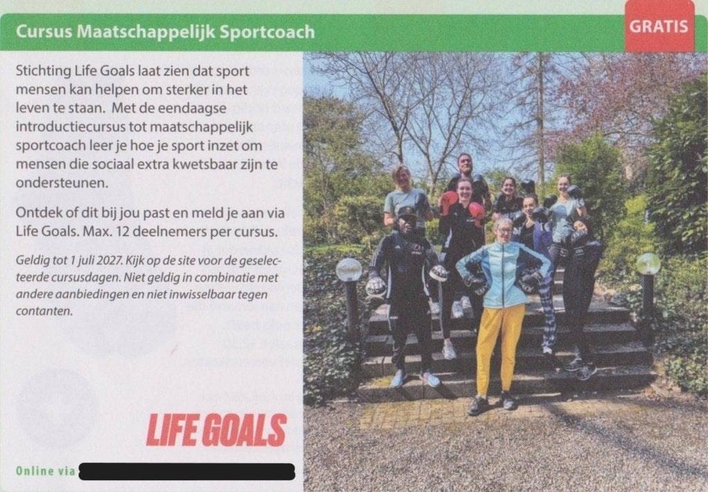Cursus Maatschappelijk Sportcoach. Postcodeloterij bon., Drie personen of meer, Kortingsbon