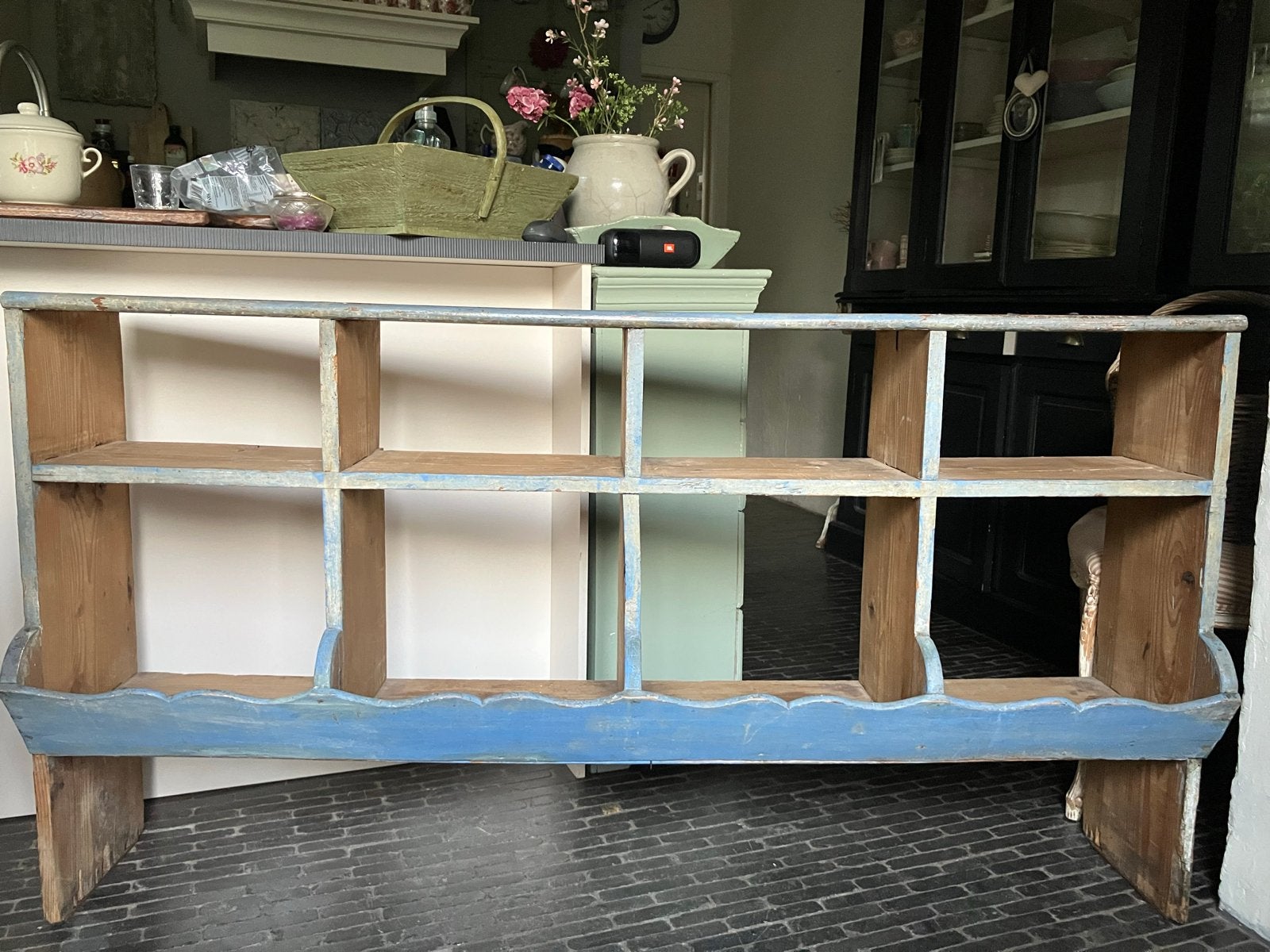 Brocante gruttersbak blauwe verf - Authentiek en sfeervol, Ophalen of Verzenden
