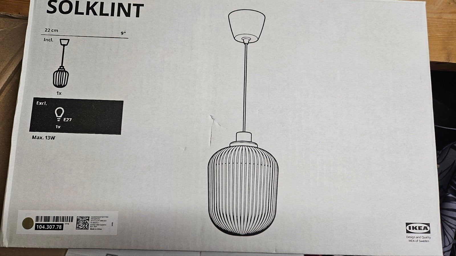 IKEA SOLKLINT 3x hanglamp/plafondlamp, geribbeld grijs glas, Ophalen, Modern, Industrieel, Nieuw, E27 (groot)