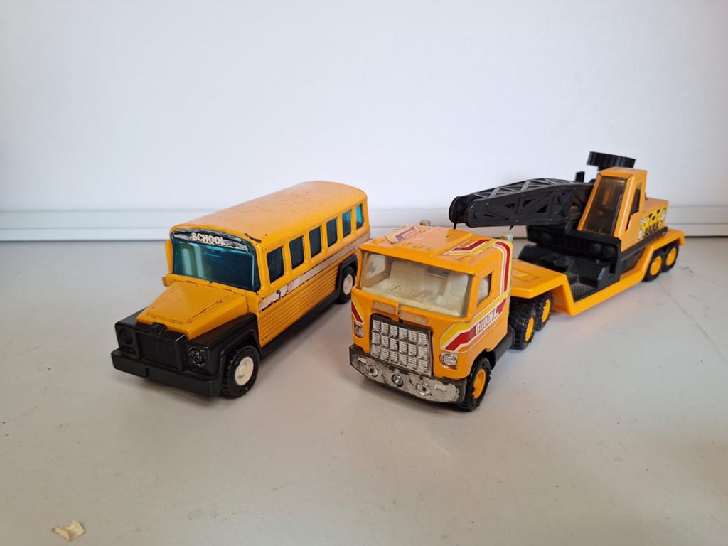 Metalen Buddy L Schoolbus en Kraanwagen, Ophalen of Verzenden, Gebruikt