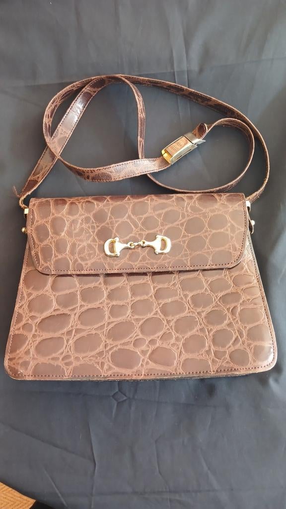 Krokodillen leren tas, Sieraden, Tassen en Uiterlijk, Tassen | Damestassen, Ophalen of Verzenden, Gebruikt, Bruin