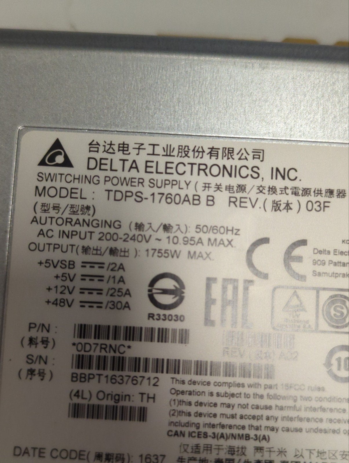 3x Delta TDPS-1760AB 1755W Voeding voor PowerVault MD3460, Computers en Software, Interne voedingen, Ophalen of Verzenden, Gebruikt