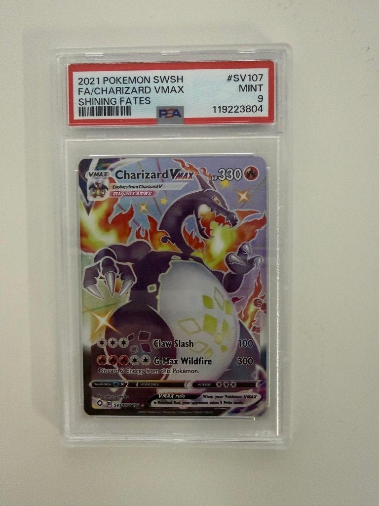 charizard vmax 107 psa 9, Hobby en Vrije tijd, Verzamelkaartspellen | Pokémon, Ophalen of Verzenden, Nieuw, Losse kaart, Foil