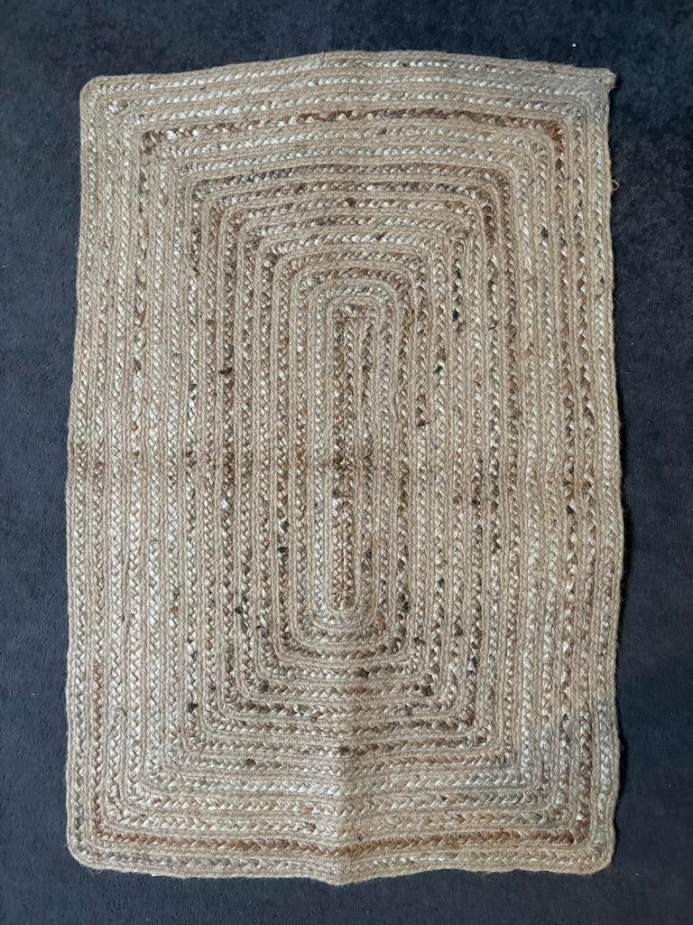 Jute Vloerkleed 60x90 cm - Natuurlijke Look, Huis en Inrichting, Stoffering | Tapijten en Kleden, Beige, Zo goed als nieuw, Rechthoekig