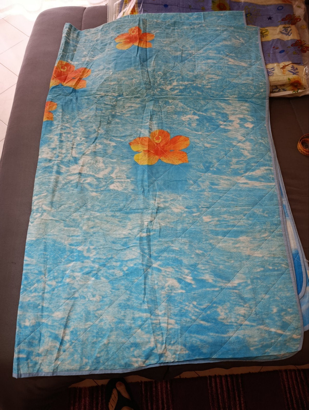 Eenpersoons dekbedovertrek met bloemmotief, Gebruikt, Eenpersoons, Blauw, Dekbedovertrek