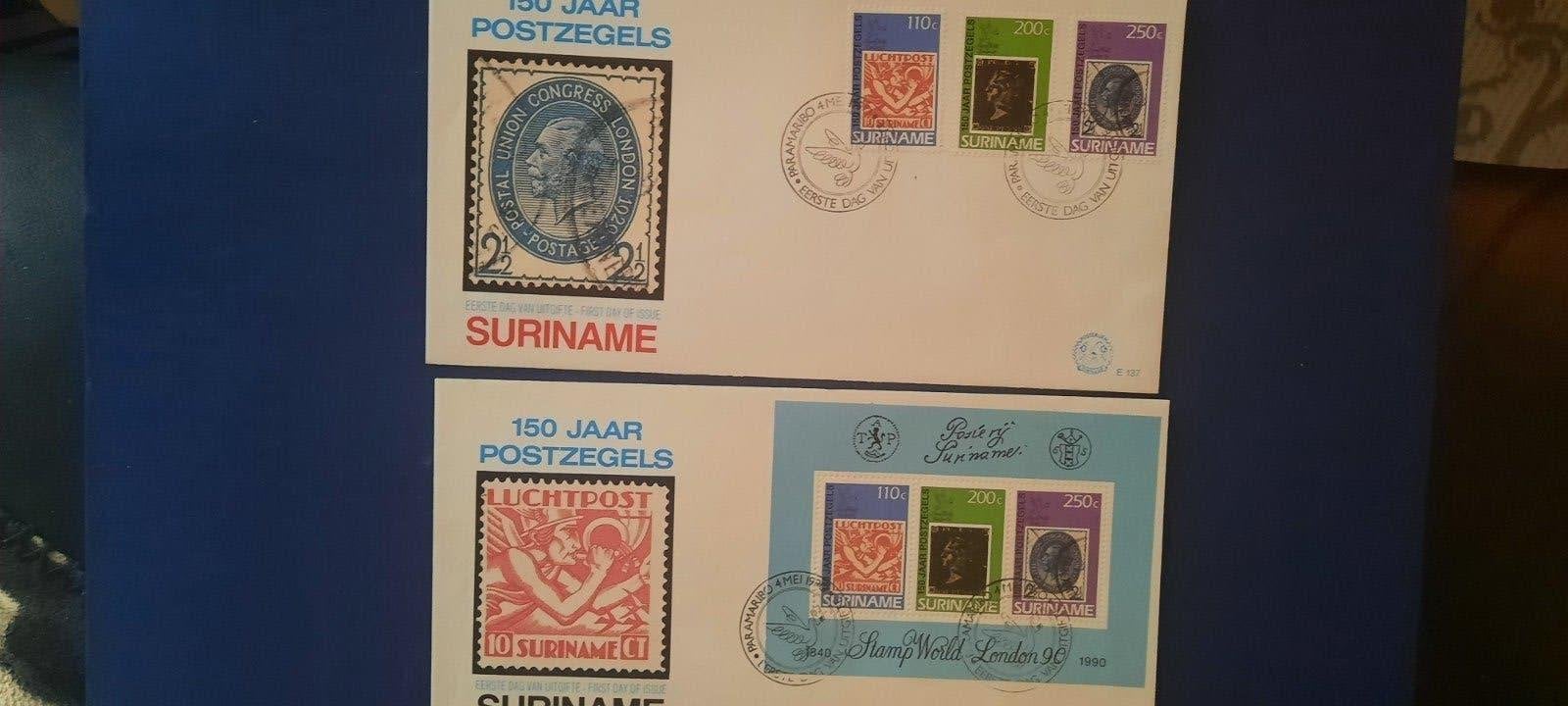 Suriname E137/a - 150 Jaar Postzegels Eerste Dag Uitgifte, Ophalen of Verzenden