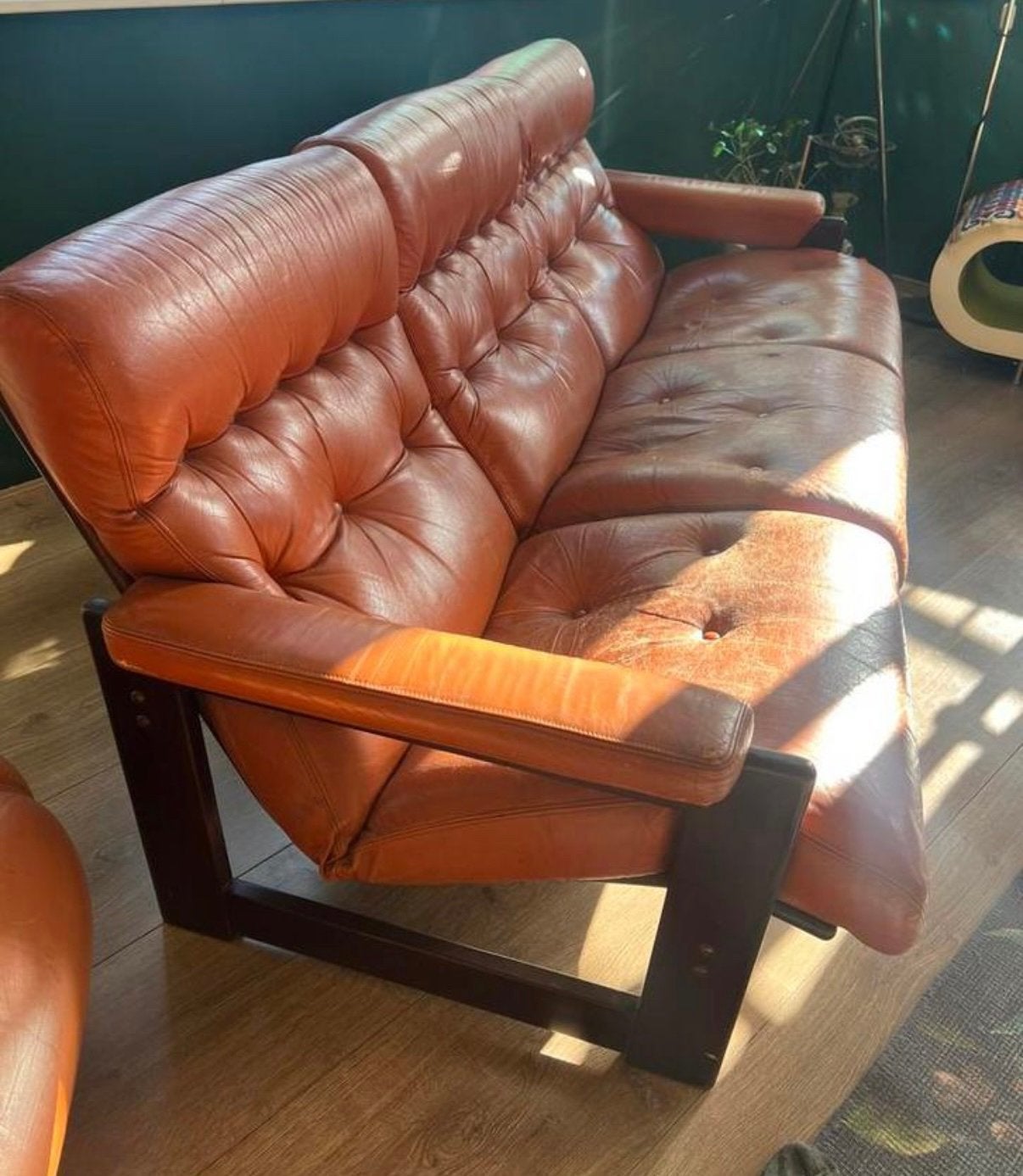 Vintage jaren 70 design leren bank, Huis en Inrichting, Ophalen, Tweepersoons, 75 tot 100 cm, Zo goed als nieuw