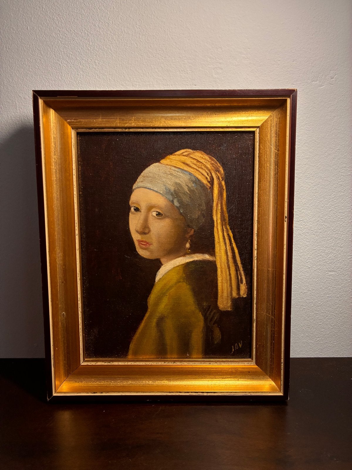 Meisje met de Parel - Olieverfschilderij 15x20 cm, Antiek en Kunst, Kunst | Schilderijen | Klassiek, Ophalen, Doek, Portret of Personen