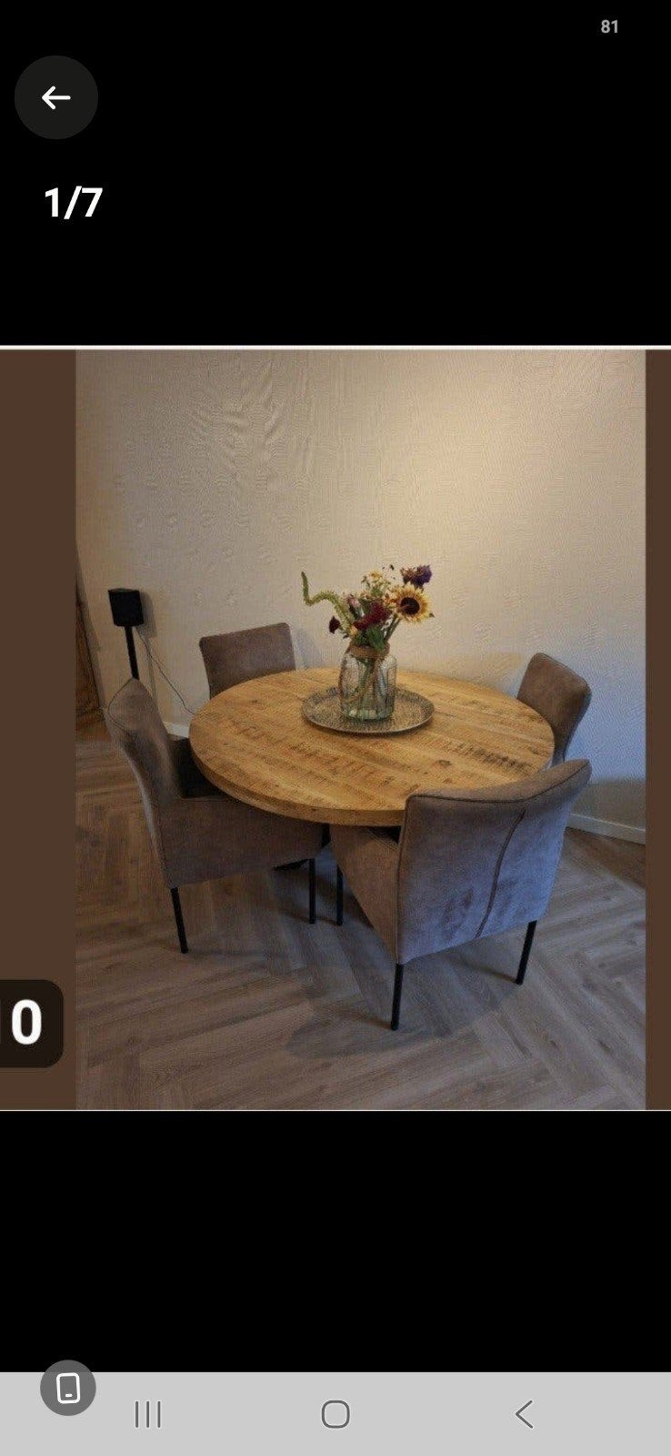 Complete eethoek: ronde tafel met 4 stoelen, Huis en Inrichting, Ophalen, Gebruikt, Modern, industrieel, 4 tot 6 stoelen