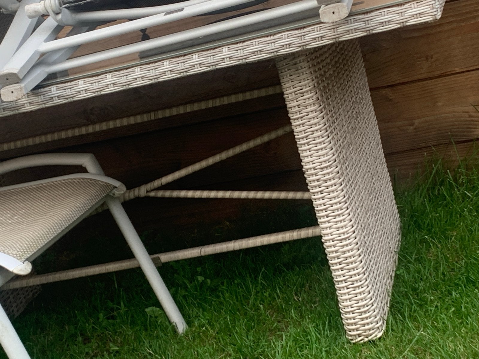 Lounge tuintafel met glasplaat - 150x80x70 cm, Tuin en Terras, Tuintafels, Ophalen of Verzenden, Gebruikt, Rechthoekig, Wicker