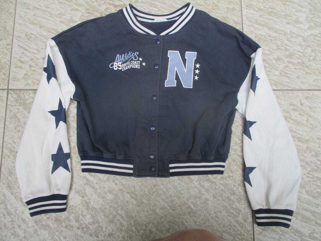 Baseball vest blauw / wit maat 134 H&M vestje / jasje, Gebruikt, Meisje, Trui of Vest, H&M