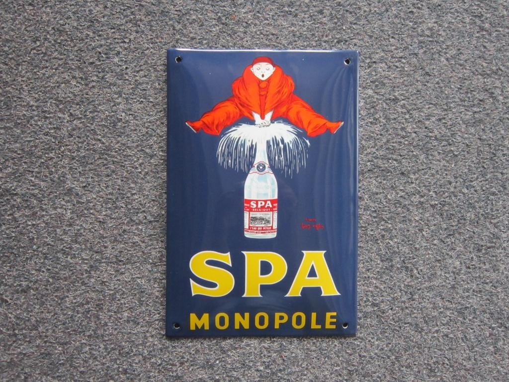 SPA MONOPOLE EMAILLE RECLAMEBORD, Ophalen, Zo goed als nieuw, Reclamebord