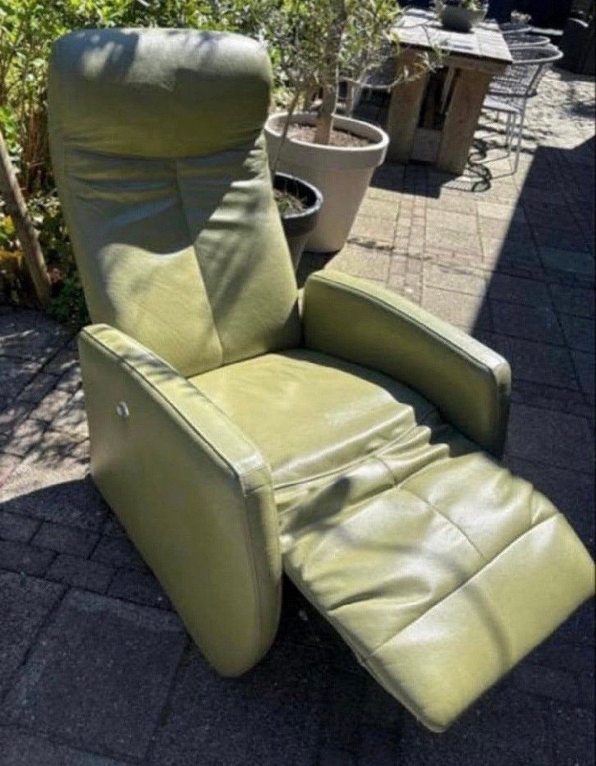 Olijfgroene relaxfauteuil van Profijt Meubel, Ophalen of Verzenden, Gebruikt, Leer, 75 tot 100 cm