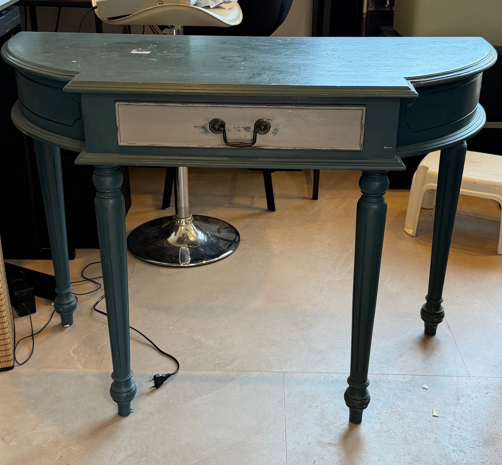 Vintage Console Tafel / Haltafel - Groen met Lade, Ophalen