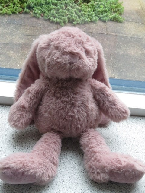Oud roze velours konijn van Action merk ZD Trading, Konijn, Ophalen of Verzenden, Zo goed als nieuw, Middelgroot (20 tot 80 cm)