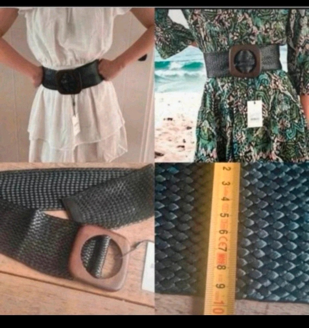 Zwarte gevlochten tailleriem met houten gesp, 5 cm of meer, Tailleriem, Ophalen of Verzenden, Zara